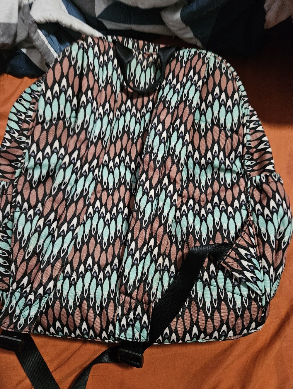Vera Bradley Lighten Up Just Right Sierra Stream Teal and Brown Print Backpack - Picture 5 of 8